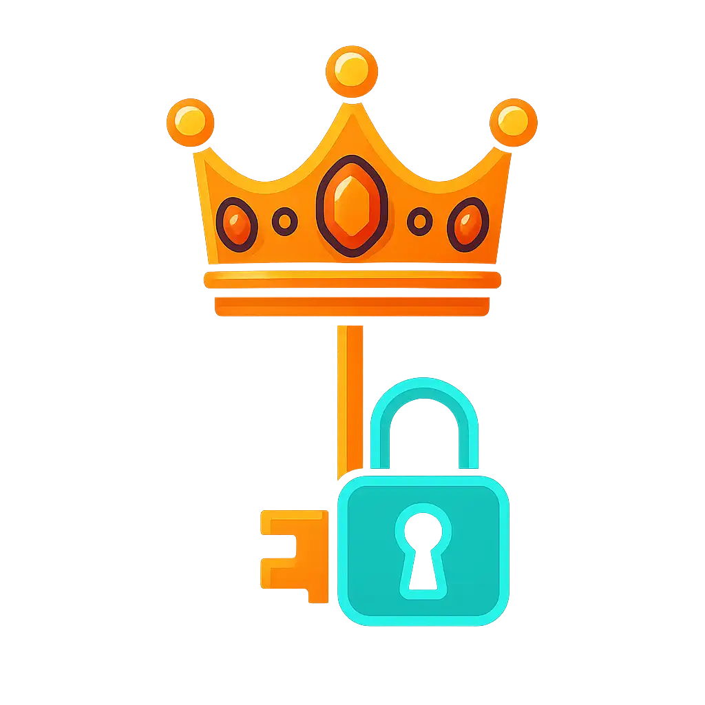 Clé dorée royale et cadenas néon symbolisant la connexion sécurisée à Testbet