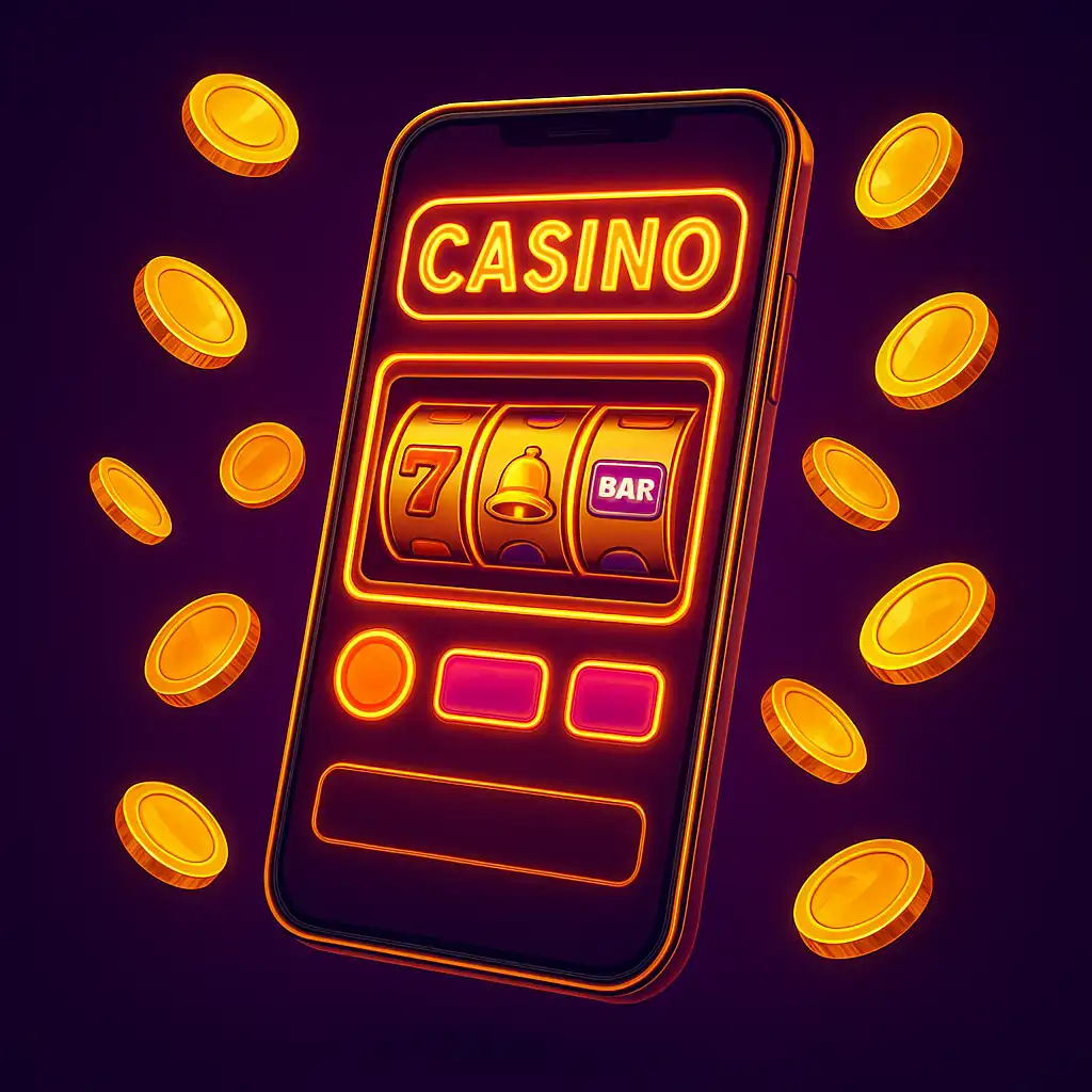 Application mobile Testbet affichant une interface dorée et néon sur smartphone